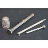 Three sterling silver propelling pencils to include a Sampson Mordon example together with a