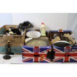 A group of mixed collectables contained within three boxes to include ceramics and metal ware.