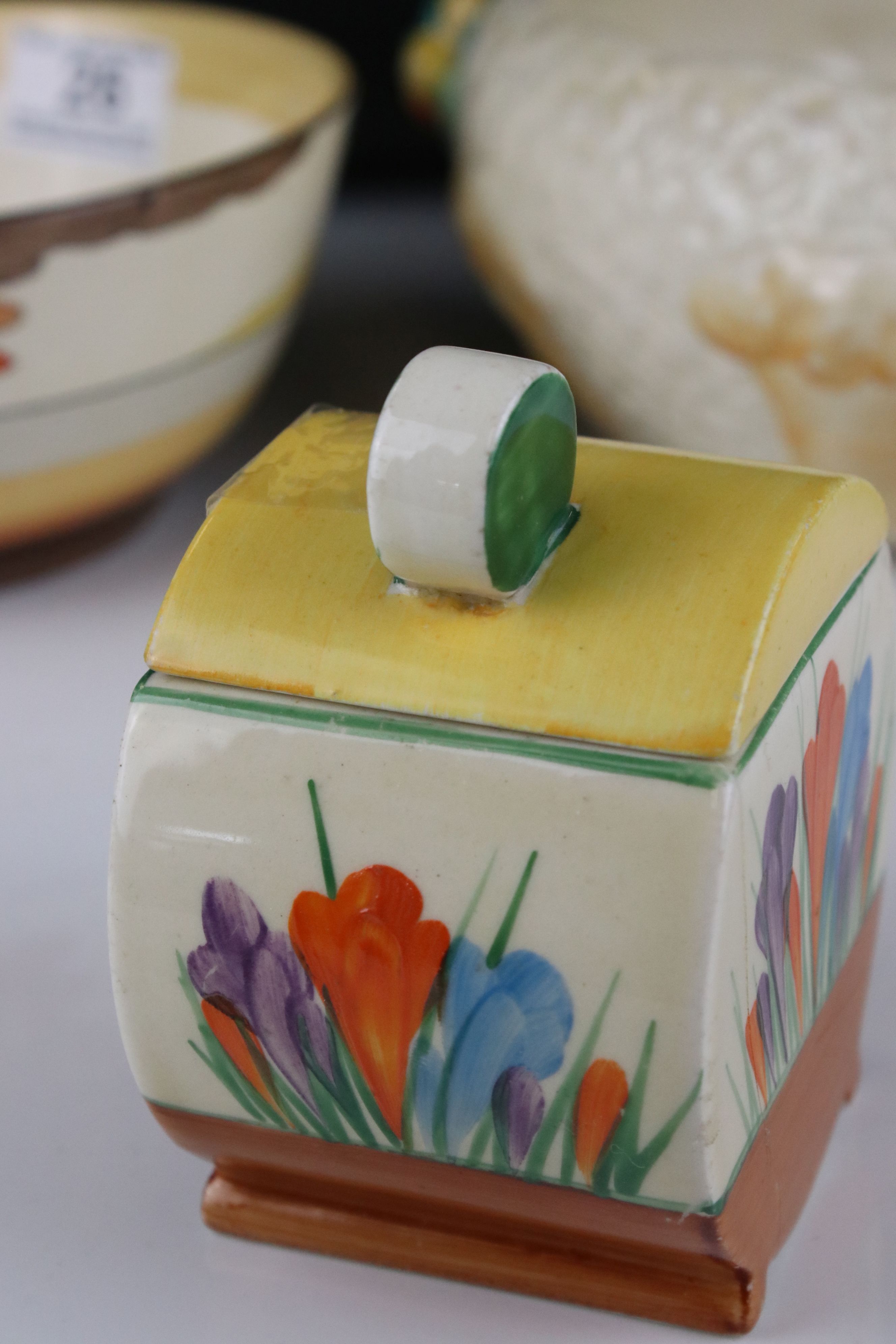 Seven items of Clarice Cliff Pottery including Bizarre Crocus Patter Preserve Jar, Bizarre Bowl - Image 12 of 28