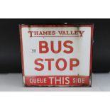 Mid 20th century Enamel Double Sided Bus Stop Sign ' Thames Valley Bus Stop, Queue this side ',