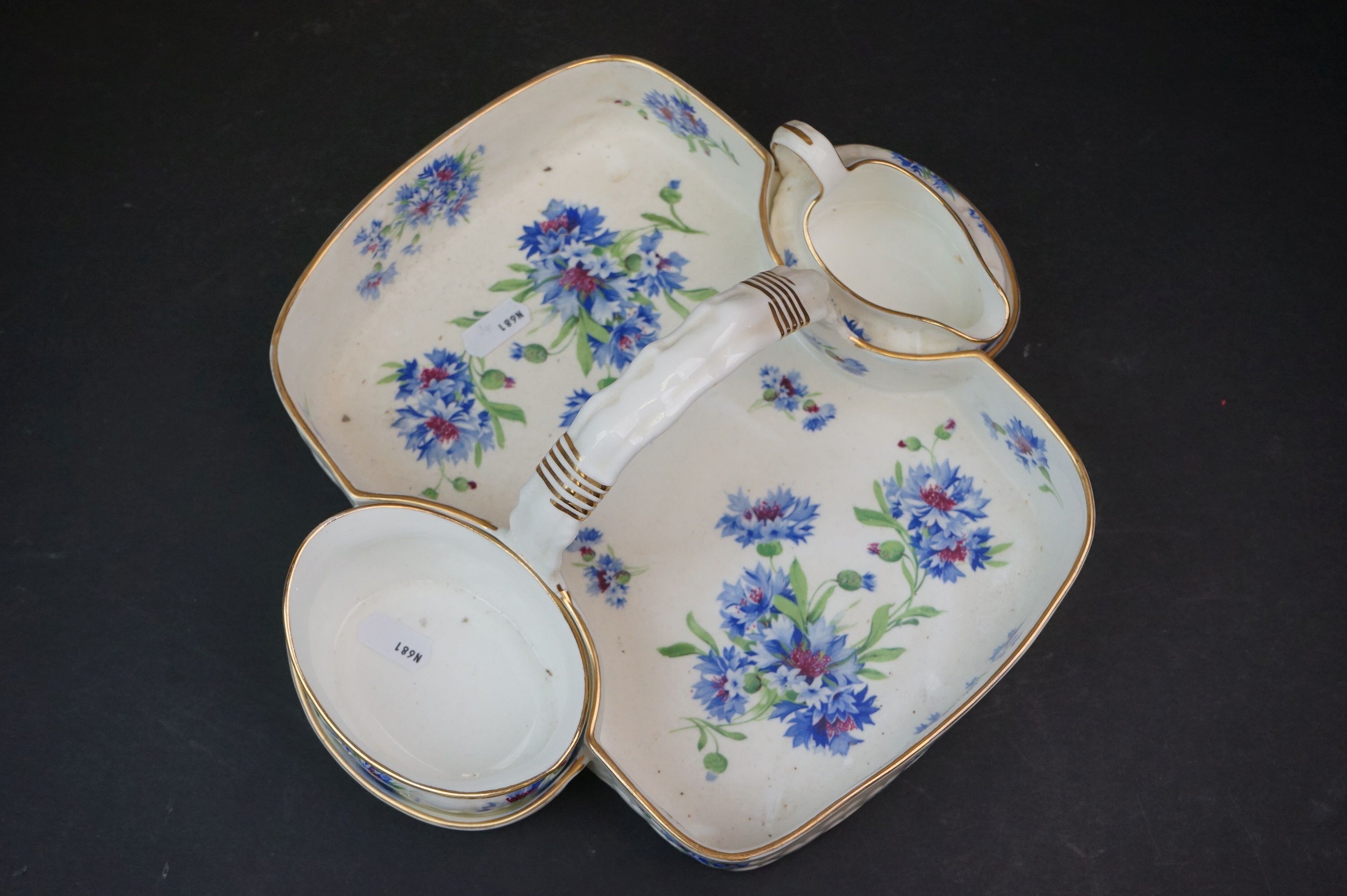 A Hammersley ceramic floral decorated Strawberry basket with integral jug and bowl. - Image 6 of 6