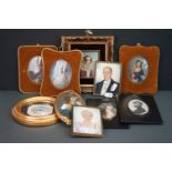 Five Antique style portrait miniatures four of young women in costume a young boy together with a