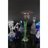 A group of Coloured and other glassware to include vases decanter etc.