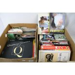 A box of vinyl 7" singles and LP's, mainly 1980's pop and show tunes together with a box of books on