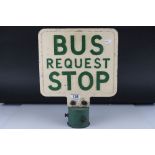 Mid 20th century Cast Aluminium Double Sided Bus Stop Post Finial Sign ' Bus Stop Request ', 31cms x