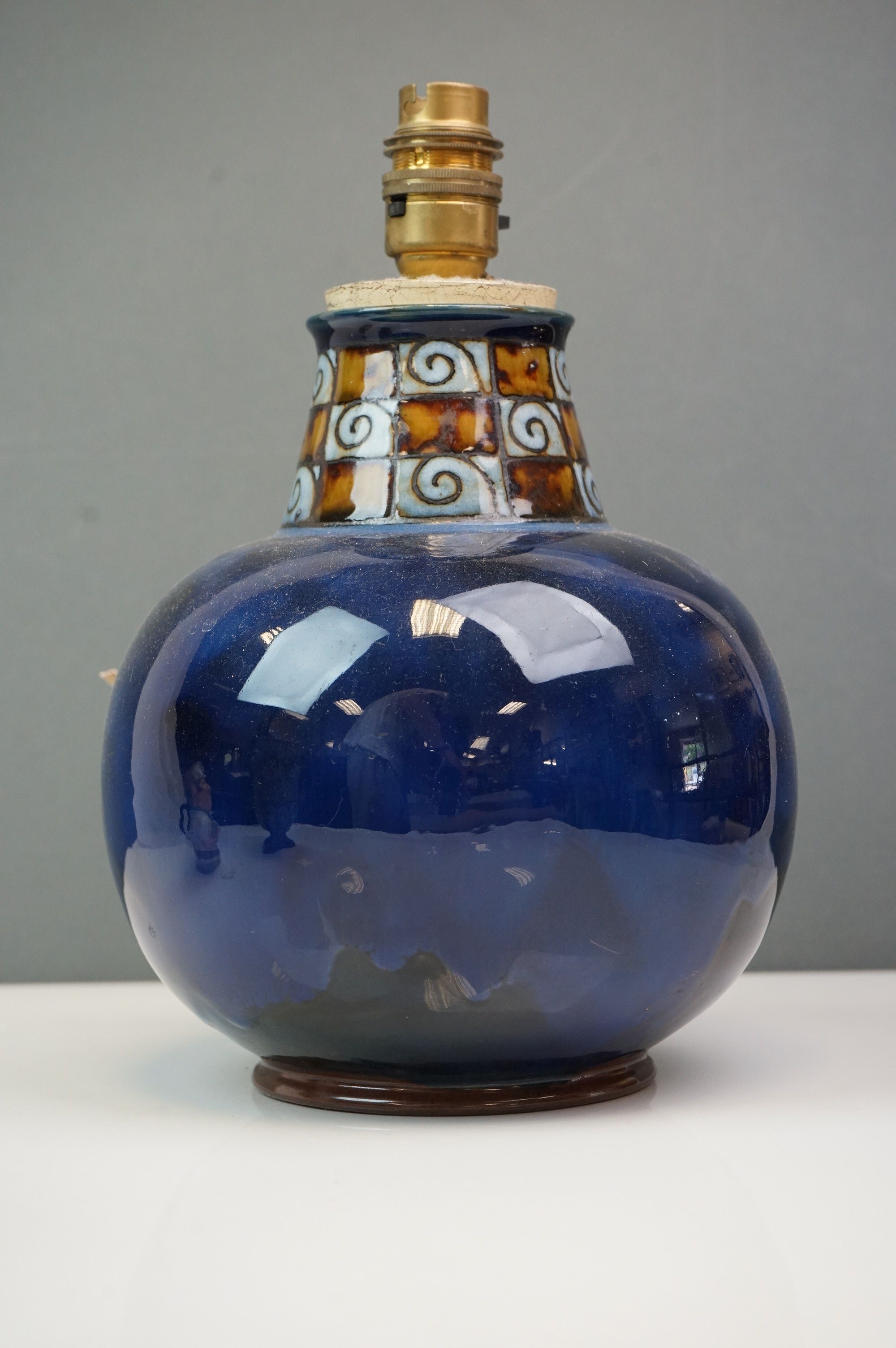 A Doulton blue ground table lamp together with a Doulton Lambeth footed vase decorator M A and a - Image 4 of 10