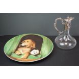 Early 20th century Bristol Ceramic Charger hand painted by Mary E Williams depicting to dogs in a