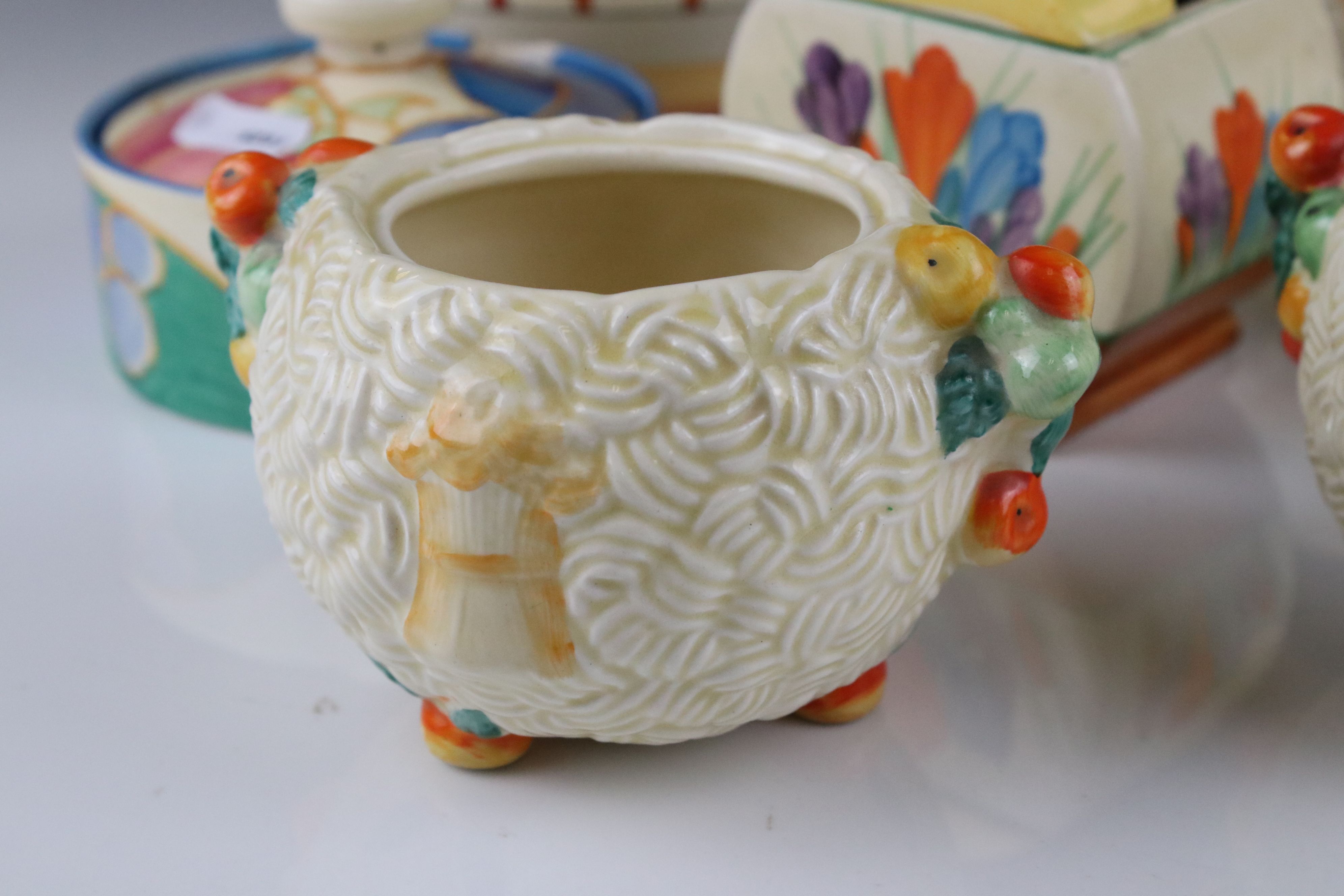 Seven items of Clarice Cliff Pottery including Bizarre Crocus Patter Preserve Jar, Bizarre Bowl - Image 2 of 28