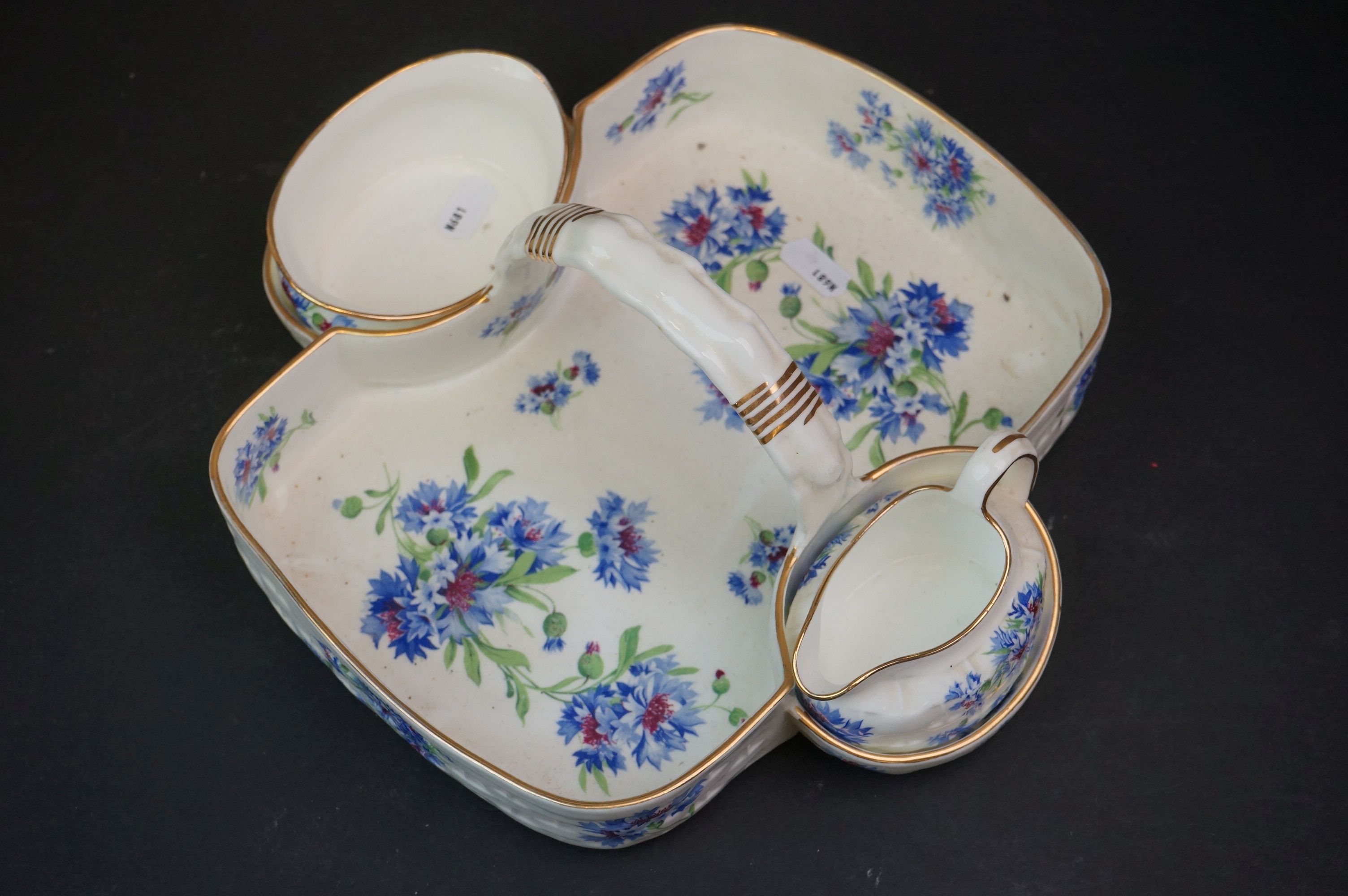 A Hammersley ceramic floral decorated Strawberry basket with integral jug and bowl.