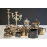 Mixed Lot of Silver Plate including Three Branch Candelabra
