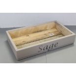 Rustic Wooden Painted Box / Tray marked Sage and Herbs on two sides