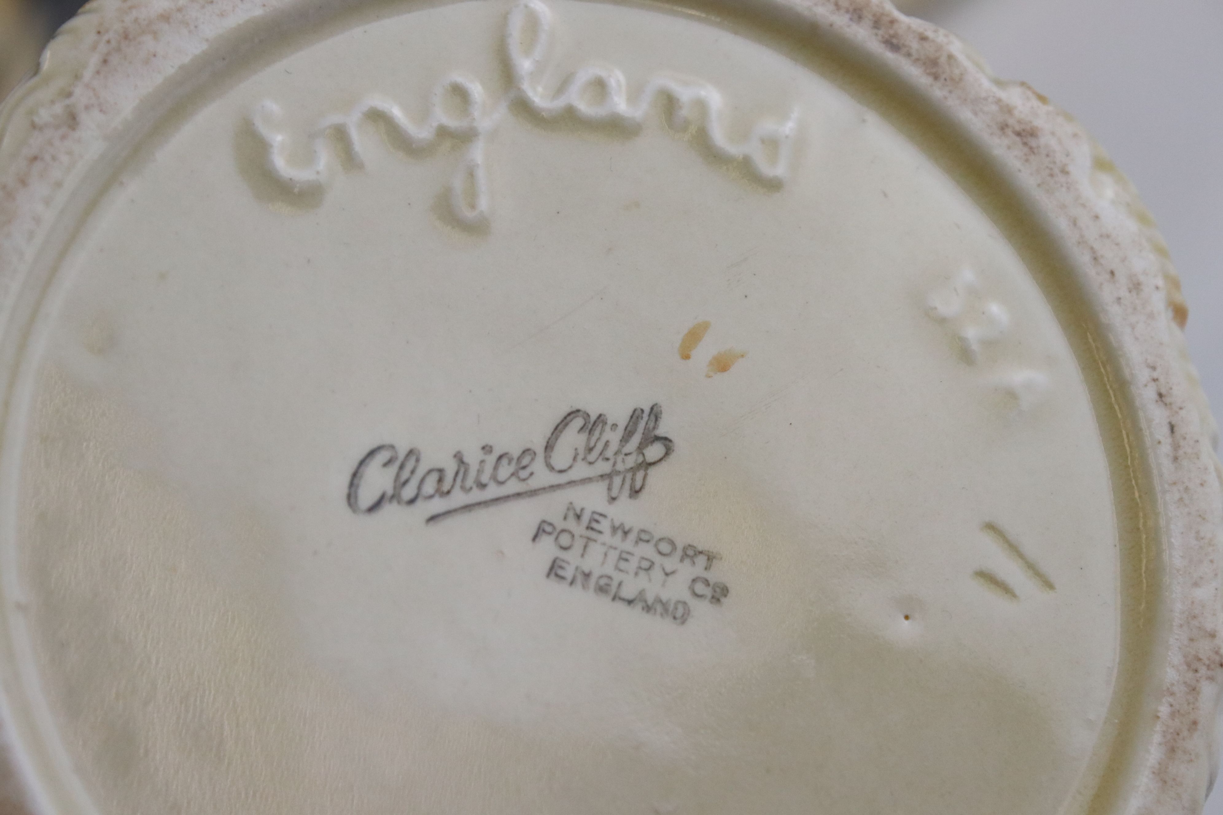 Seven items of Clarice Cliff Pottery including Bizarre Crocus Patter Preserve Jar, Bizarre Bowl - Image 10 of 28