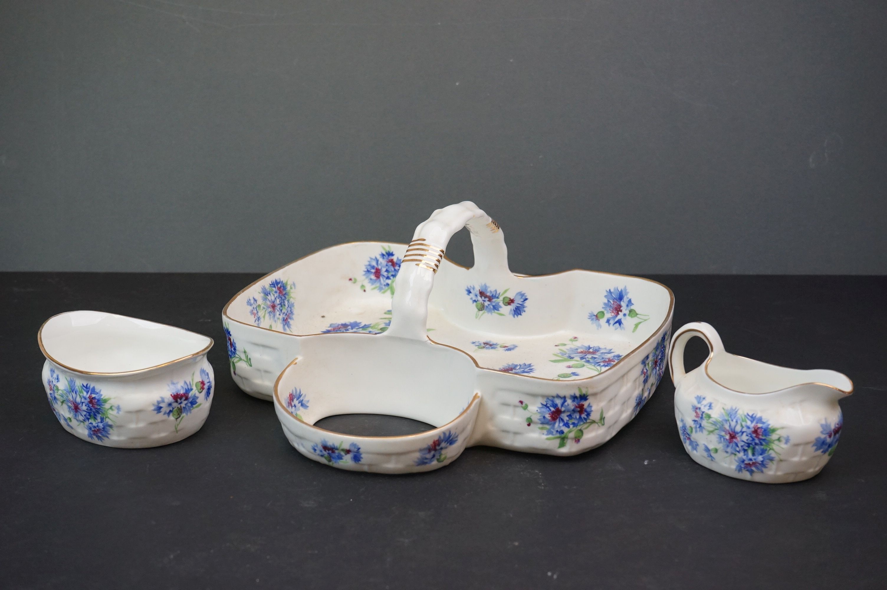A Hammersley ceramic floral decorated Strawberry basket with integral jug and bowl. - Image 4 of 6