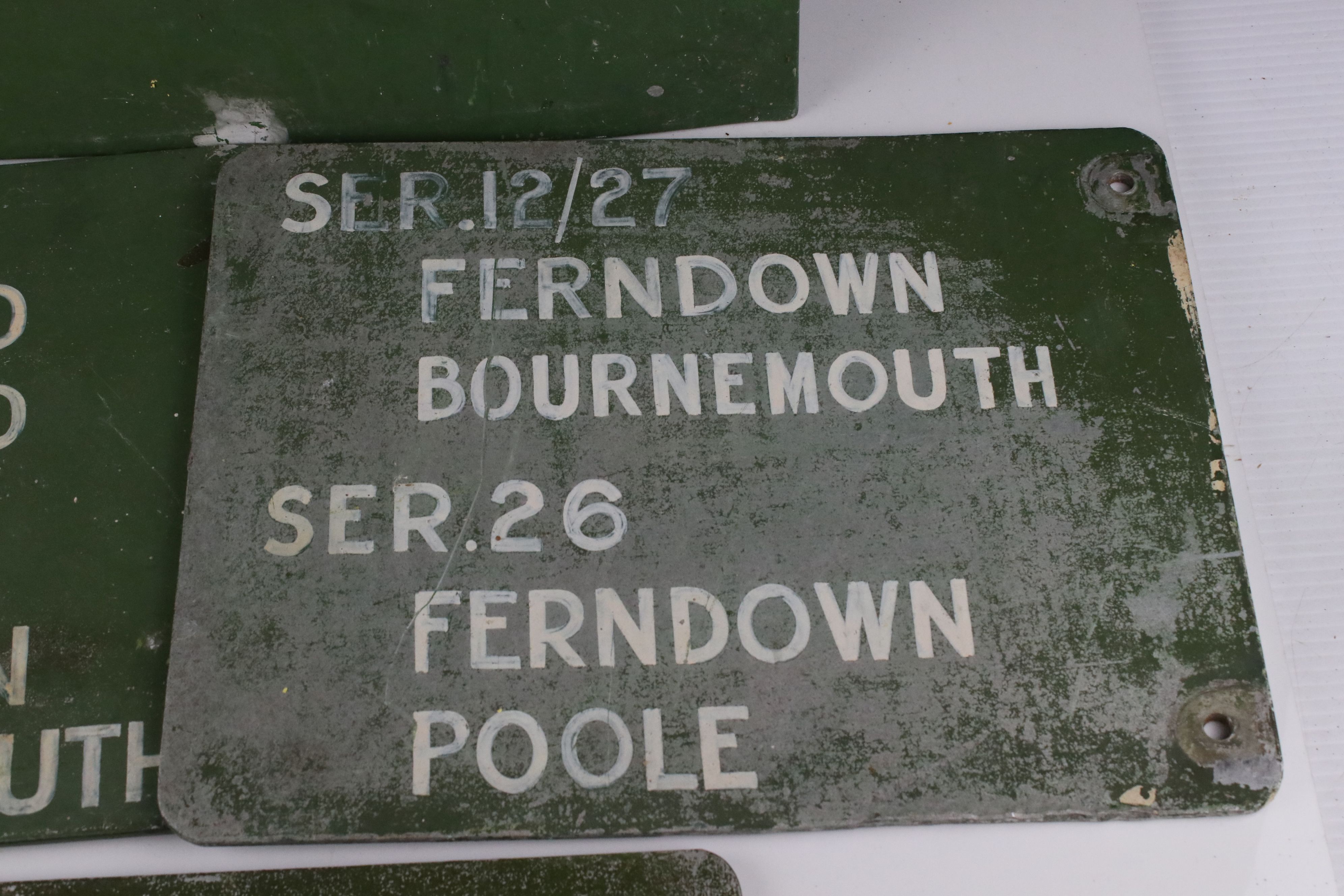 Three Mid 20th century Double Sided Metal Bus Service Signs covering Ferndown, Bournemouth, - Image 3 of 9