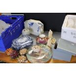 A group of mixed collectables contained within two boxes to include blue & white ceramics and a cake