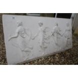 Composite Plaster Effect Plaque depicting Four Classical Maidens dancing, 110cms x 55cms