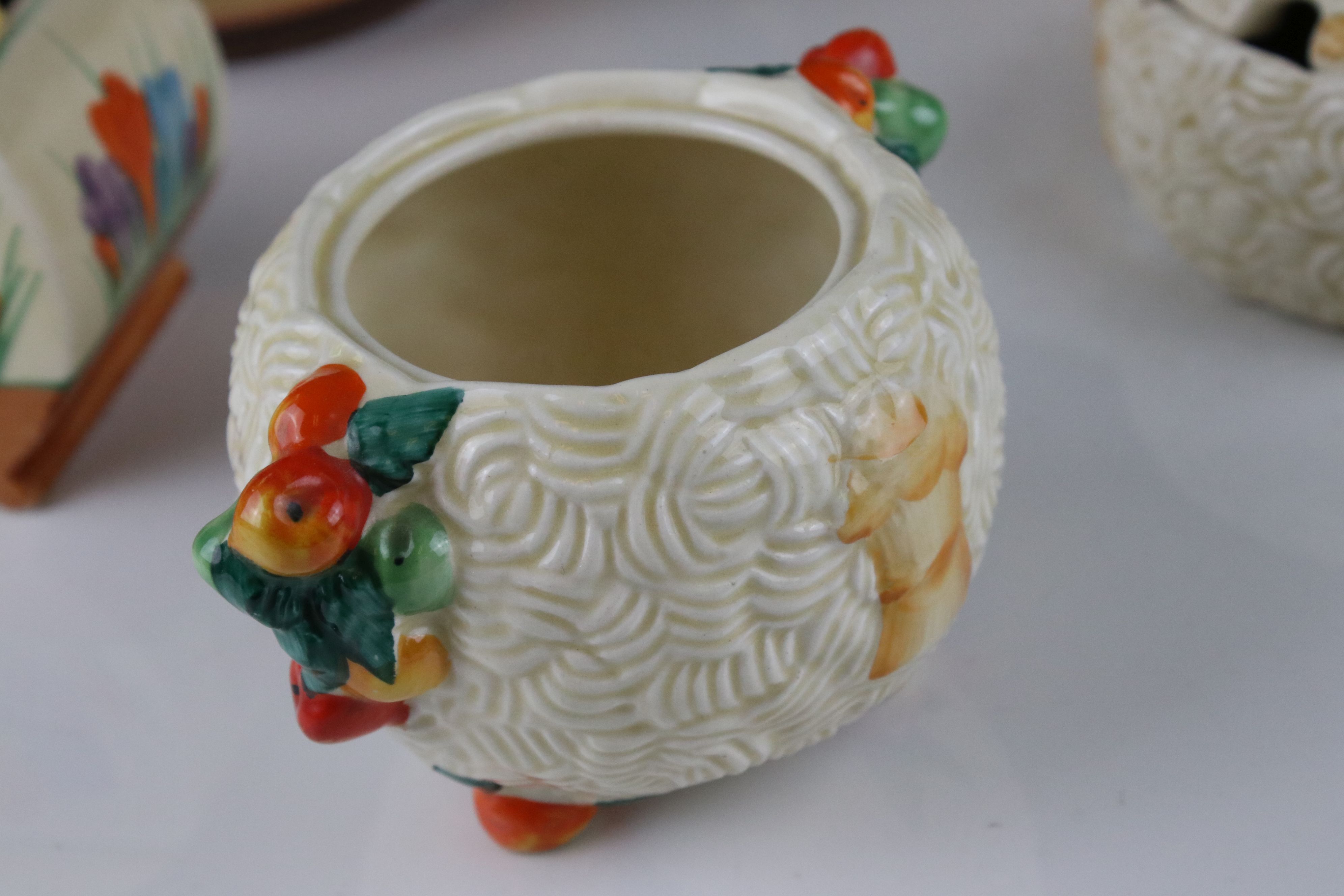 Seven items of Clarice Cliff Pottery including Bizarre Crocus Patter Preserve Jar, Bizarre Bowl - Image 5 of 28