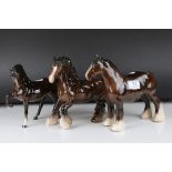 Beswick Brown Shire Mare, model no. 818 together with two further Beswick Brown Horses