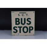 Mid 20th century Enamel Double Sided Bus Stop Sign ' S.C.T Bus Stop ' (Stockton City Transport),