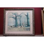 A framed and glazed Donald Grant hunting print title Giving chase, 67 X 78 CM.