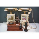A T & Co early 20th century wall telephone together with two antique telephones.