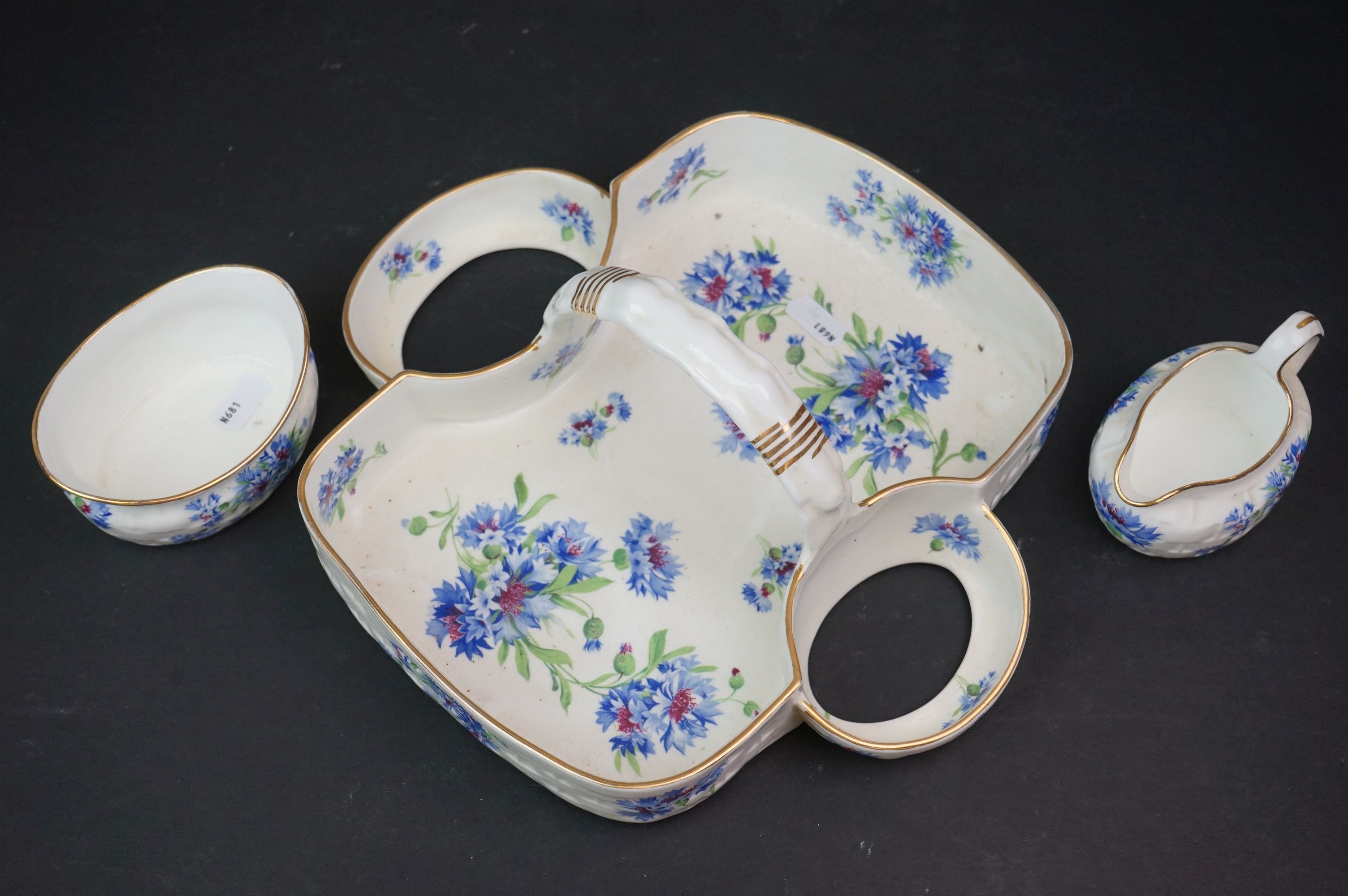 A Hammersley ceramic floral decorated Strawberry basket with integral jug and bowl. - Image 2 of 6