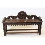 Victorian Oak Hall Bench / Window Seat, profusely carved including Green Man Mask, 122cms long x