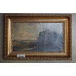 19th century oil on canvas, rural scene figures on a bridge, signed with Monogram, relined and