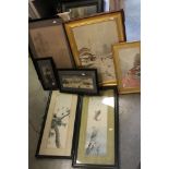 A quantity of framed and glazed Oriental coloured prints and water colours to include carp,