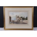 19th Century English School Ruined church besides the foreshore Watercolour 23 x 33cm