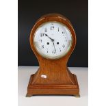 Edwardian Oak Inlaid Waisted Mantle Clock, the circular white face marked ' Dent, Royal