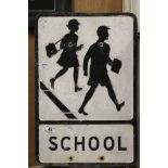 A vintage metal School crossing sign, 54 cm x 36 cm.