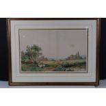 J. Barclay (fl. 1868 - 1888) Pastoral landscape with figures and sheep Watercolour Signed lower left