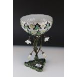 A Royal Bonn Art Nouveau Ceramic and metal table centre piece bowl with metal stem of naturistic