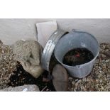 Composite Stone Garden Gargoyle plus a Garden Sieve and a Bucket