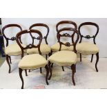 Matched Set of Six Victorian Balloon Back Dining Chairs with stuff over seats and front cabriole