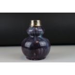 Early 20th century Double gourd purple flambe ground ceramic vase with silver top, being a later