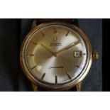 A gents Omega Seamaster automatic watch with date marker to 3pm, Omega logo to crown, together