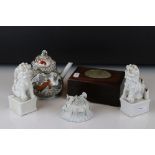 Collection of Chinese items including Yongzheng Teapot, 14cms high, Hardwood Box with Stone Panel