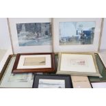 A group of prints to include Russell Flints, Pegram golf scene ant two watercolours.