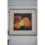 A framed and glazed still life of fruit, 26 x 28 cm.