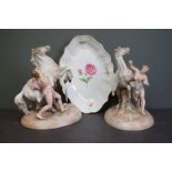 Ceramic Meissen floral dish with two Meissen horses (a/f)