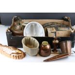 Mixed Lot of Kitchenalia including Jelly Moulds, Copper, Treen Mould, Boxed Horlicks Mixer, etc
