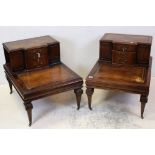 Pair of Reproduction Regency Library Steps / Bedside Tables with brown leather inset tops, two