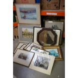 A quantity of pictures and prints to include landscapes,seascapes etc togenther with an oak framed