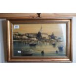 Oil painting, Continental scene with harbour, signed and dated H Pironin 37