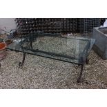 Contemporary Glass Top Conservatory Coffee Table on a Wrought Iron Base, 147cms x 90cms x 50cms high