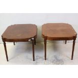 Pair of Reproduction Regency Side Tables with shaped tops, brush slides and raised on turned