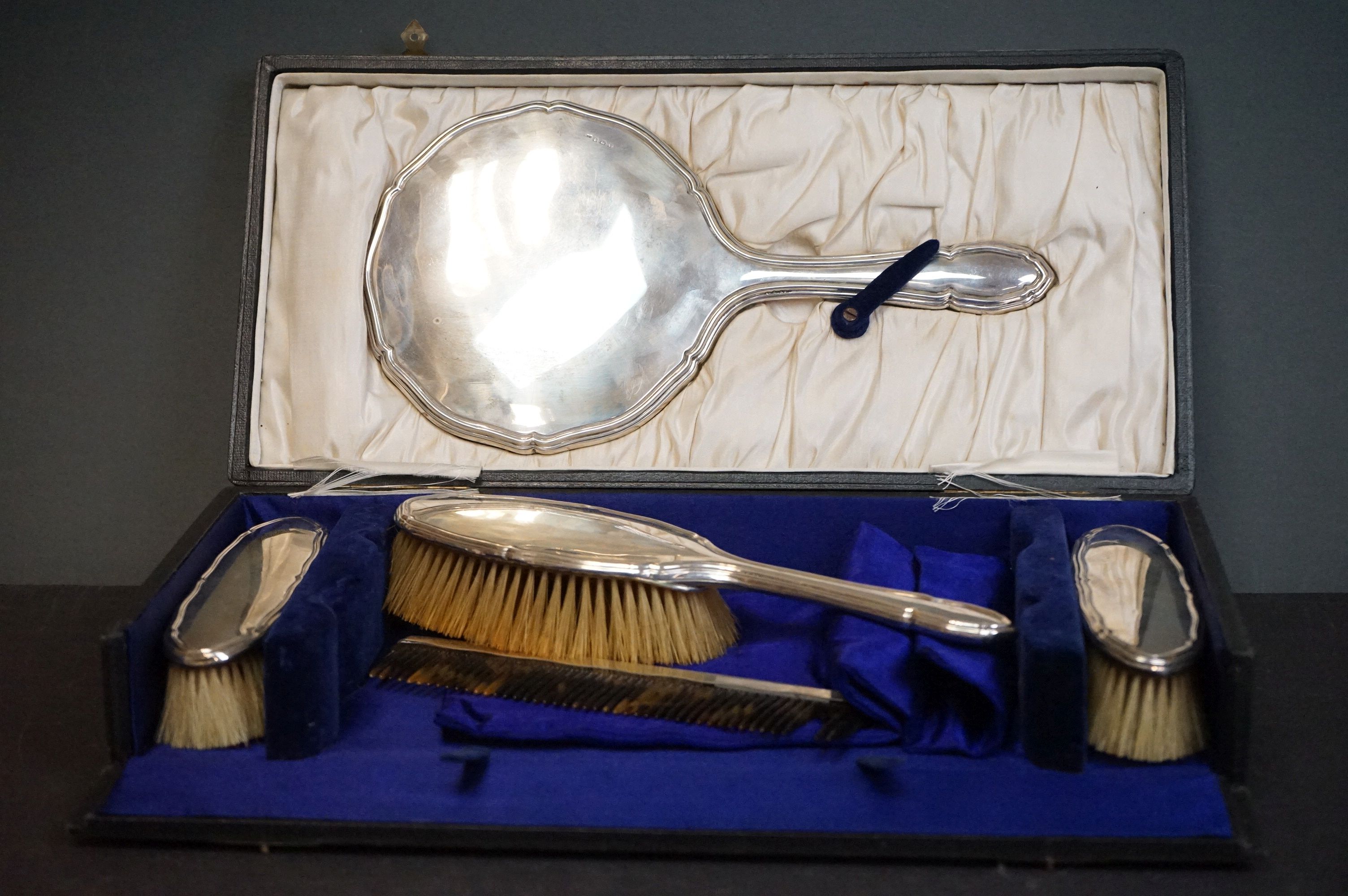 A Gorham Manufacturing Co sterling silver vanity brush & mirror set in original fitted box