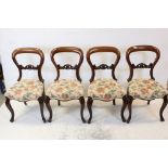 Set of Four Victorian Mahogany Balloon Back Dining Chairs with stuff over seat and front cabriole